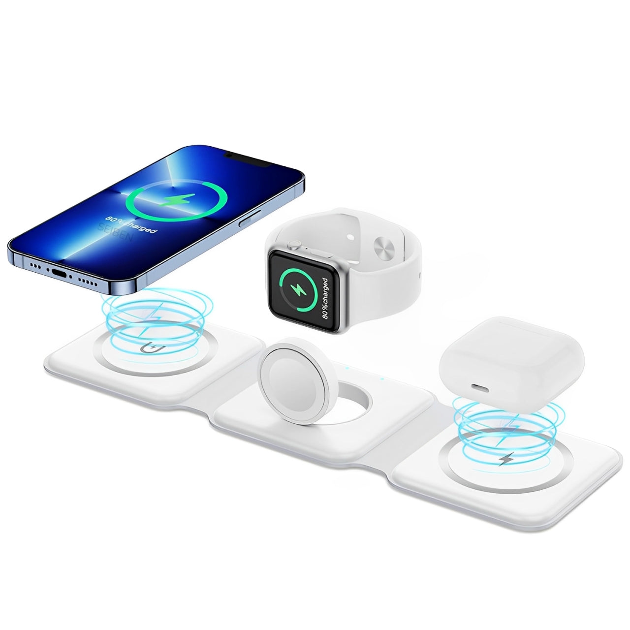 3 in 1 Magnetic Foldable MagSafe | Wireless Charger - Pearl White
