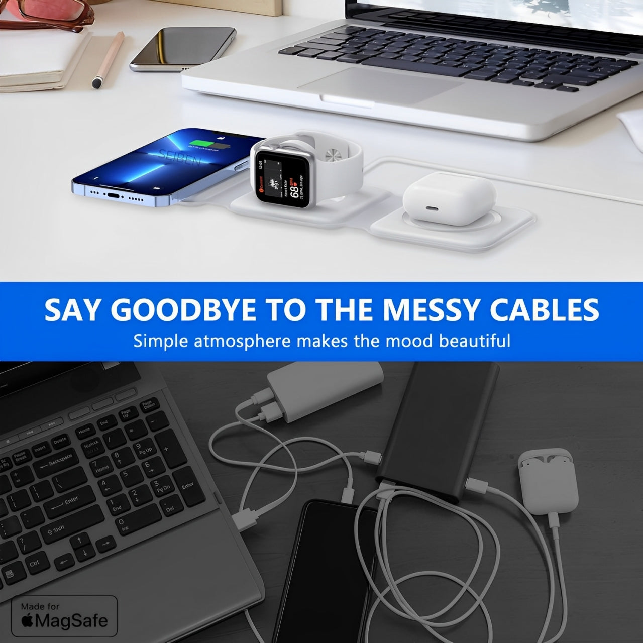 3 in 1 Magnetic Foldable MagSafe | Wireless Charger - Pearl White