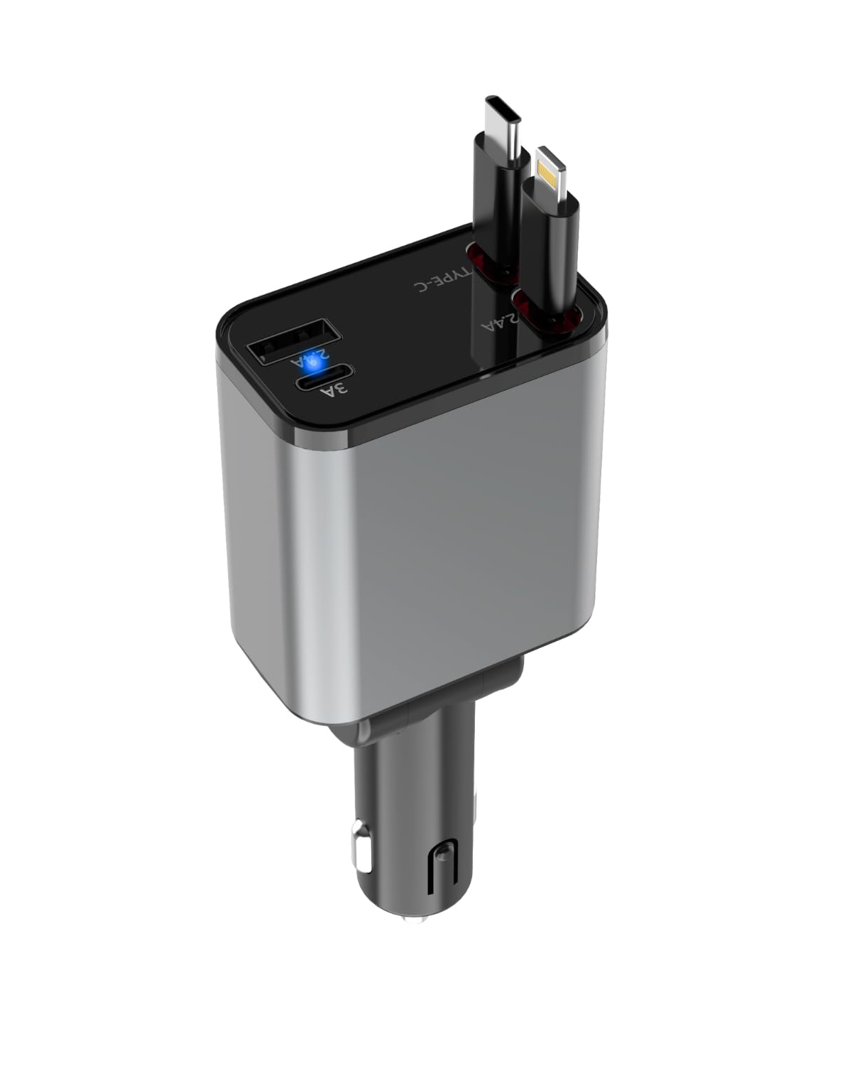 Ethoscase  Retractable Car Charger, 120W Super Fast Car Charger with Cables, Type C & USB-A Ports, USB-C & Lightening Retractable Cables (80cm),Compatible with iPhones,iPad, & Type C Android Phones