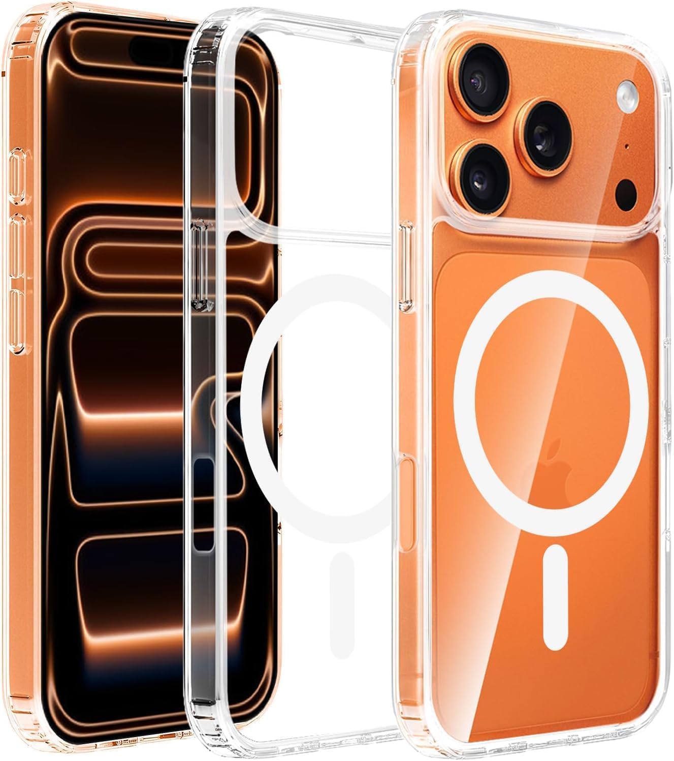 iPhone Transparent MagSafe Case | Anti-Yellow Cover + 4 FREE Gifts (Cable protector + Camera Lens Protector + Tempered Glass + sticky pad) 17 pro max