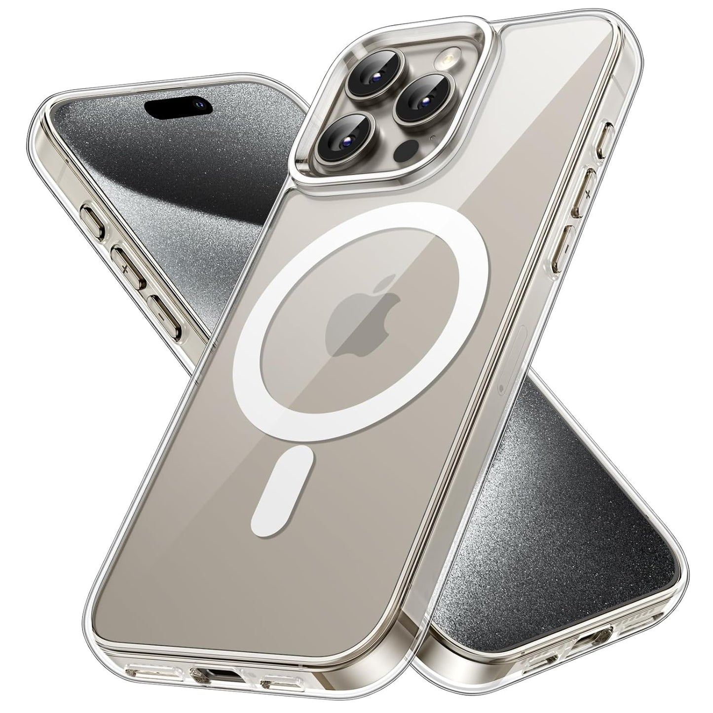 iPhone Transparent MagSafe Case | Anti-Yellow Cover + 4 FREE Gifts (Cable protector + Camera Lens Protector + Tempered Glass + sticky pad) 15 pro max