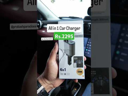 Ethoscase  Retractable Car Charger, 120W Super Fast Car Charger with Cables, Type C & USB-A Ports, USB-C & Lightening Retractable Cables (80cm),Compatible with iPhones,iPad, & Type C Android Phones